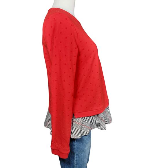 Crown & Ivy Red Raised Polka Dot Layered Look Sweater with Plaid Size Petite M - Picture 2 of 8